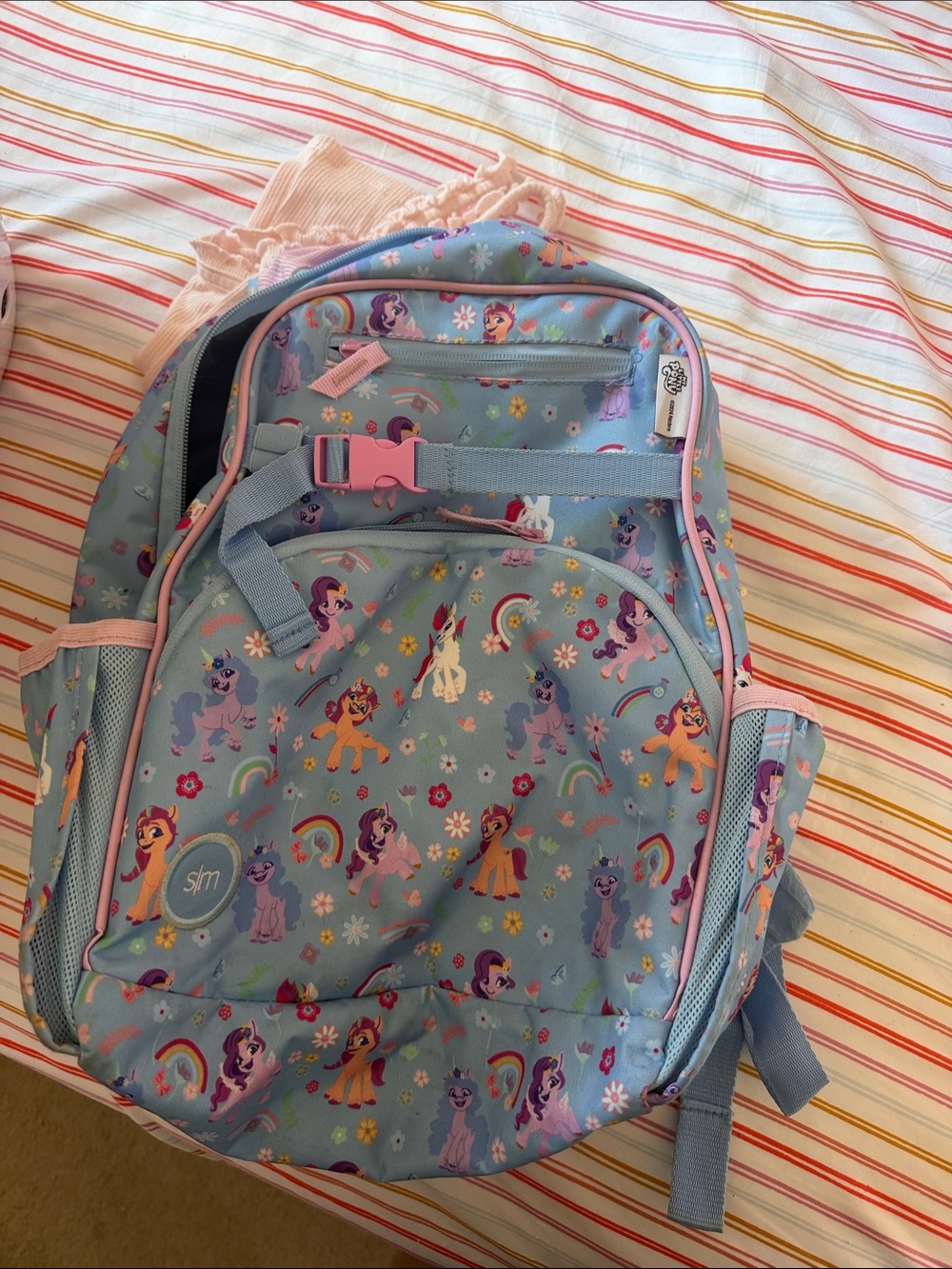 SparklePals Kids Backpack in Light Blue with Pony Print